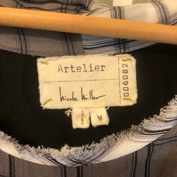 NICOLE MILLER ARTELIER CHECKED PRINTED SLEEVELESS BLOUSE Womens Medium - Picture 2 of 9